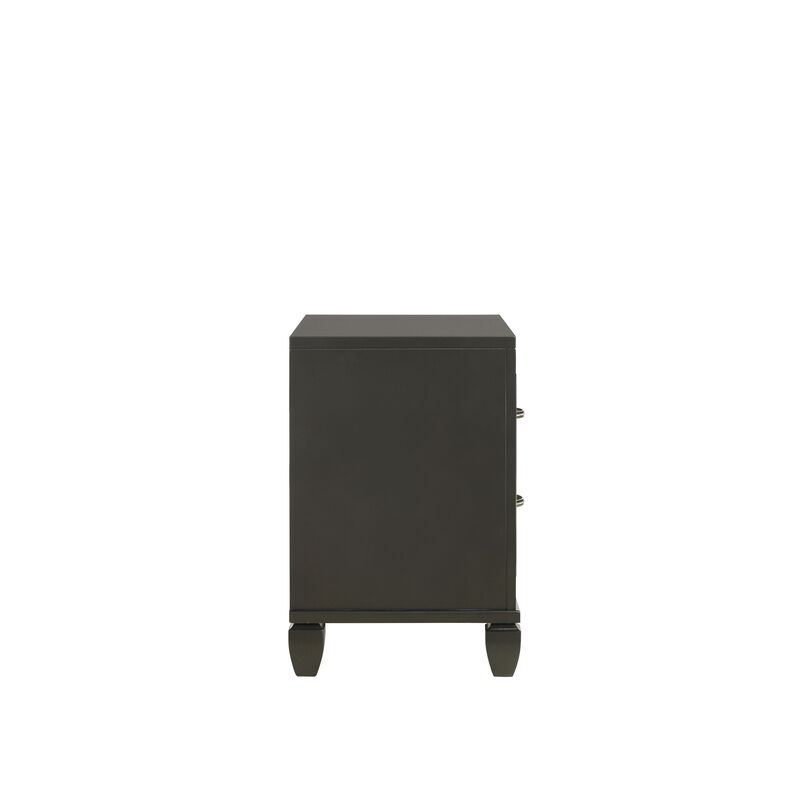 Ren 28 Inch Nightstand with 2 Glitter Front Storage Drawers, Black, Silver - Benzara