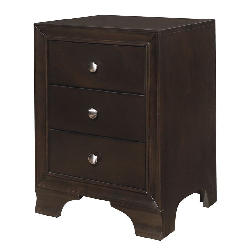 Folu 26 Inch Nightstand, USB Port, 3 Drawers with Chrome Knobs, Brown - Benzara