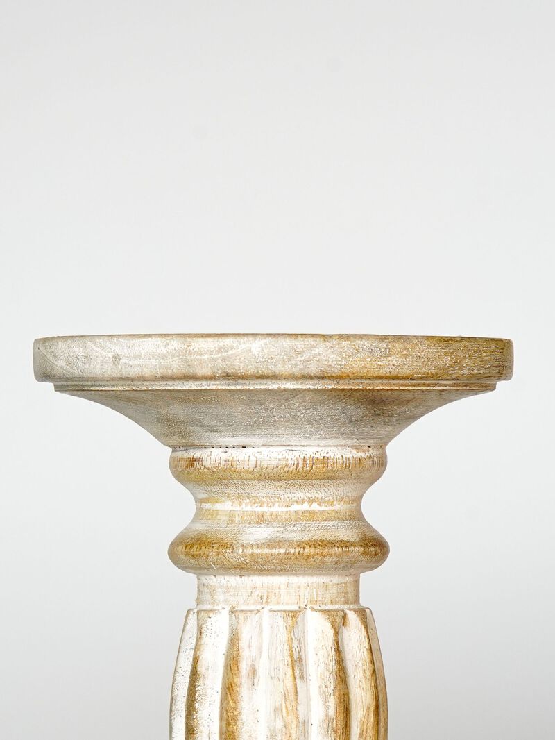 Traditional Antique White Eco-friendly Handmade Mango Wood Set Of Five 9",12",15",12" & 9" Pillar Candle Holder