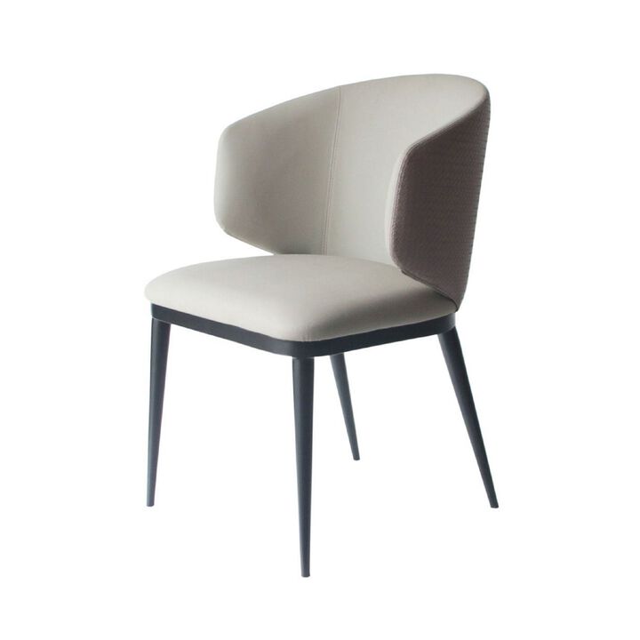 Cid 23 Inch Dining Armchair, Curved Padded Back, Vegan Faux Leather, Beige - Benzara