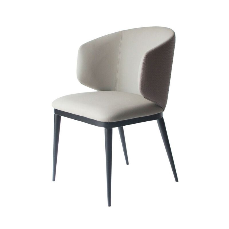 Cid 23 Inch Dining Armchair, Curved Padded Back, Vegan Faux Leather, Beige - Benzara