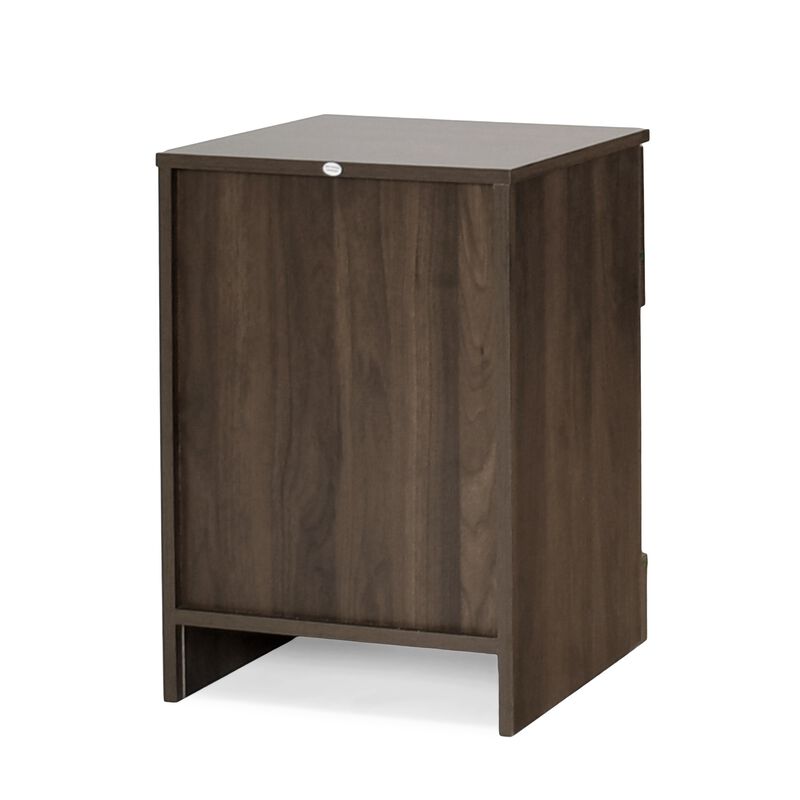 Vinie Nightstand, 2 Drawers and Open Top, 23 Inch Dark Brown Faux Wood - Benzara
