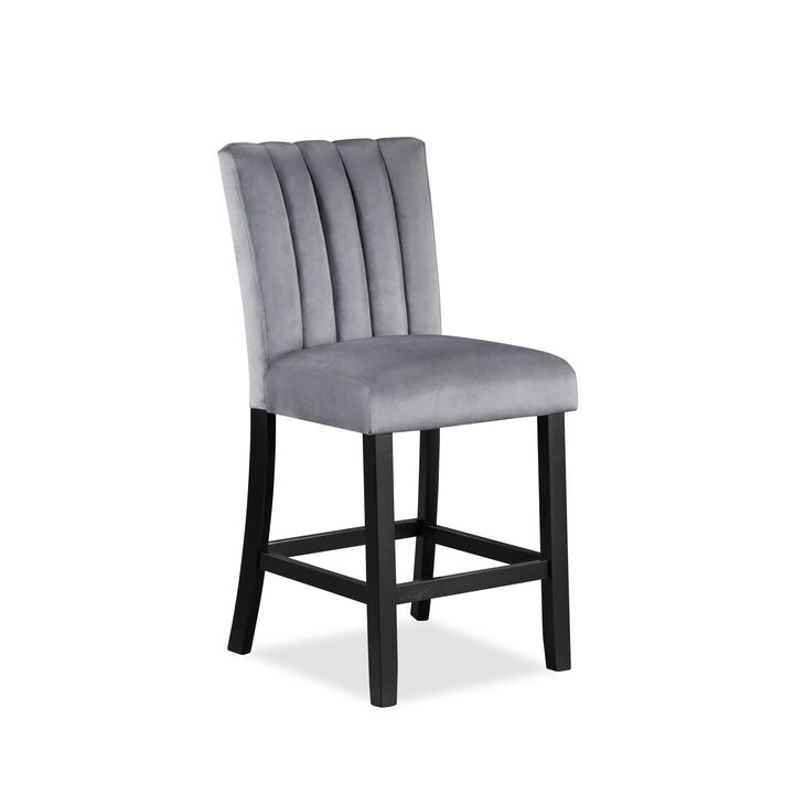 Marcus 26 Inch Counter Height Chair Set of 2, Channel Tufted, Wood, Gray - Benzara