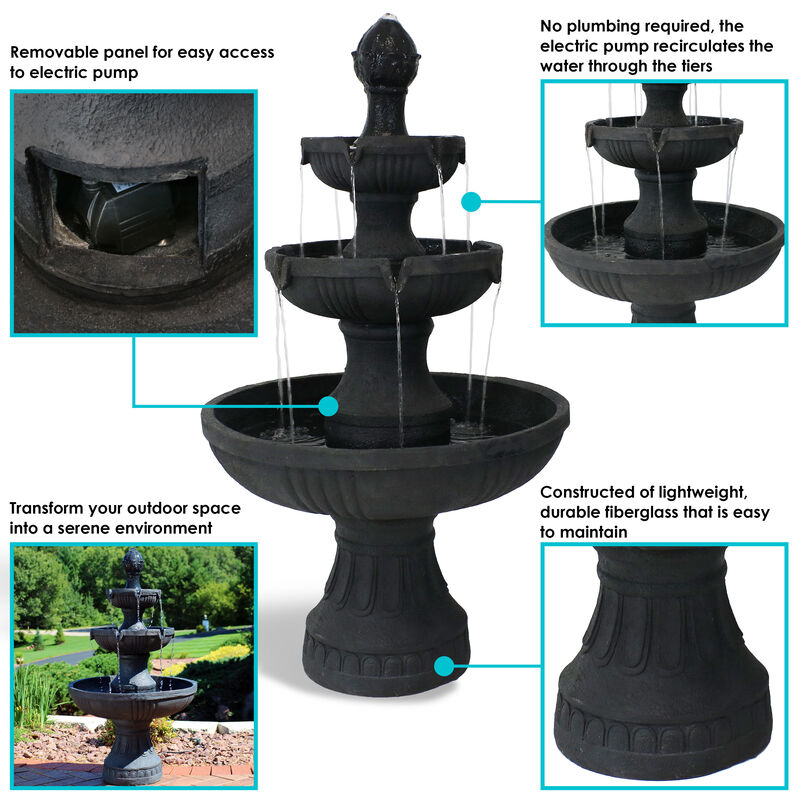 Sunnydaze Flower Blossom Resin Outdoor 3-Tier Fountain