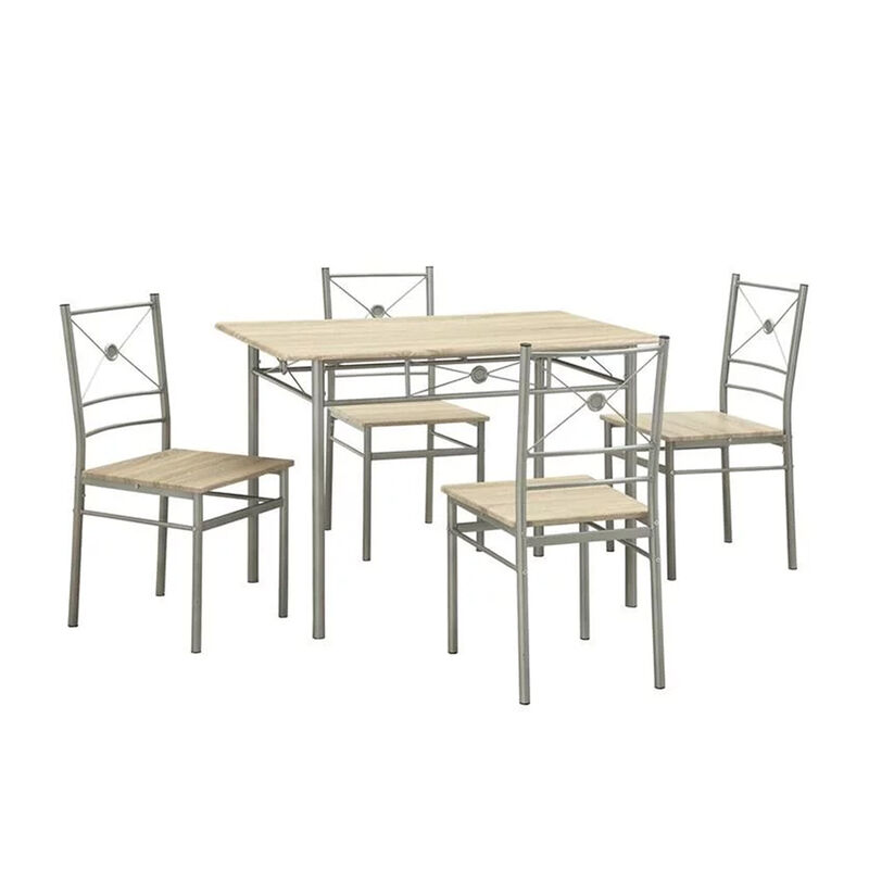 Sturdy Dining Table In A set Of Five, Silver-Benzara