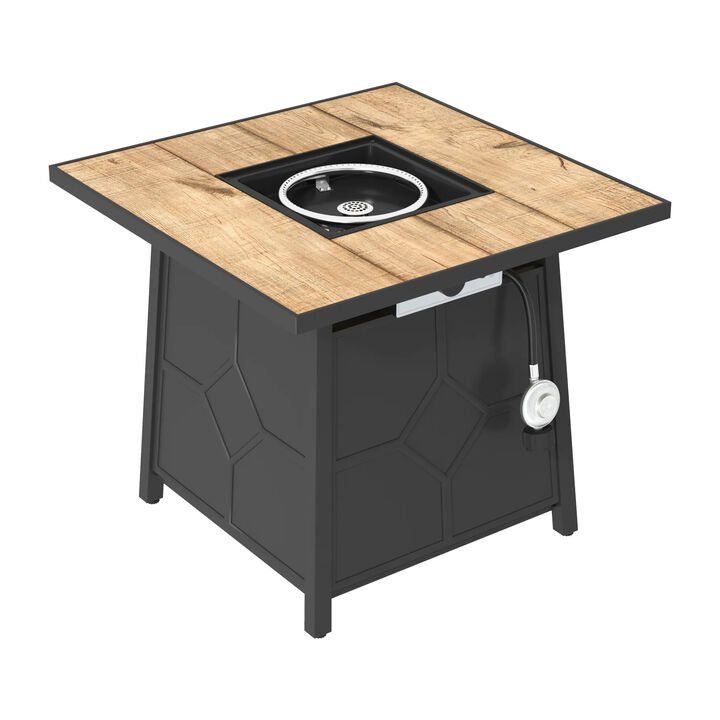 MONDAWE 28" Square Propane Fire Pit Table 40,000 BTU with Included Waterproof Cover, Gray