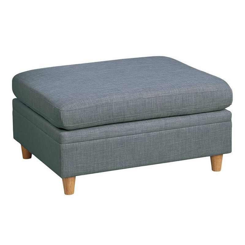 37 Inch Ottoman, Padded Square Seat, Smooth Steel Gray Dorris Fabric-Benzara