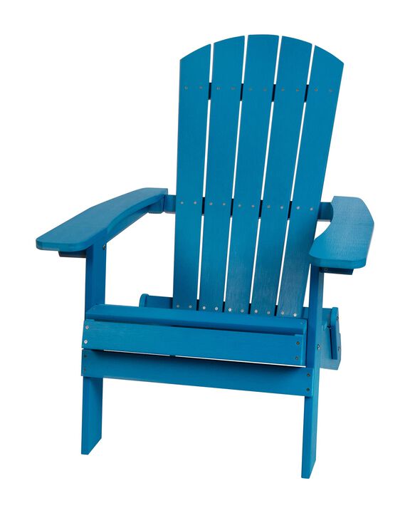 Flash Furniture Charlestown Commercial Folding Adirondack Chair - Blue - Poly Resin - Indoor/Outdoor - Weather Resistant