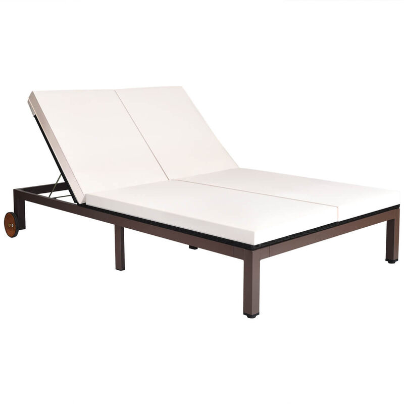 2-Person Patio Rattan Lounge Chair with Adjustable Backrest and Cushions