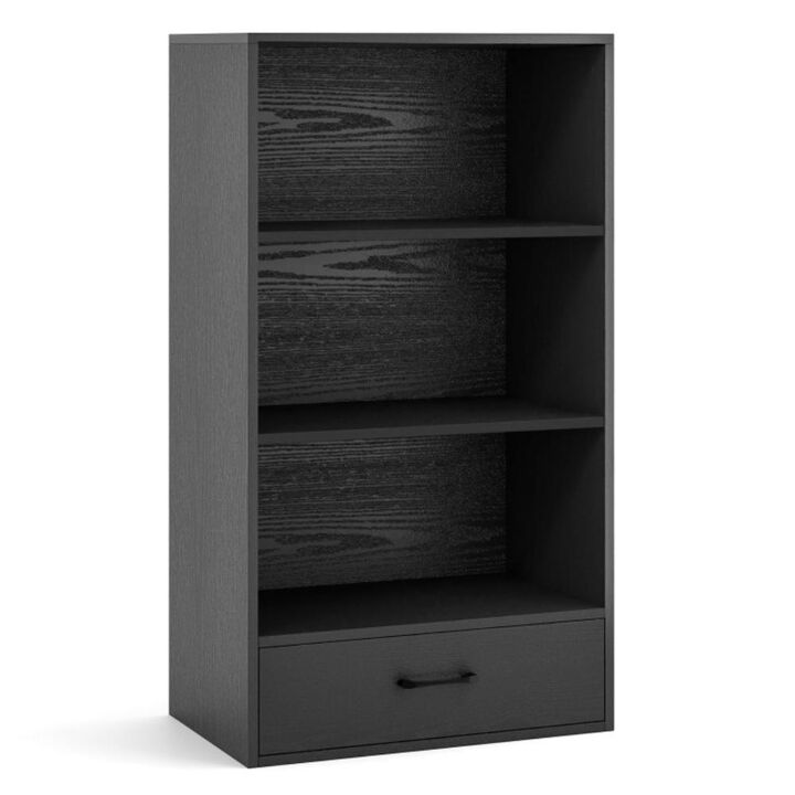 Hivvago 4-Tier Storage Bookcase with Open Shelves Drawer and Anti-toppling Device