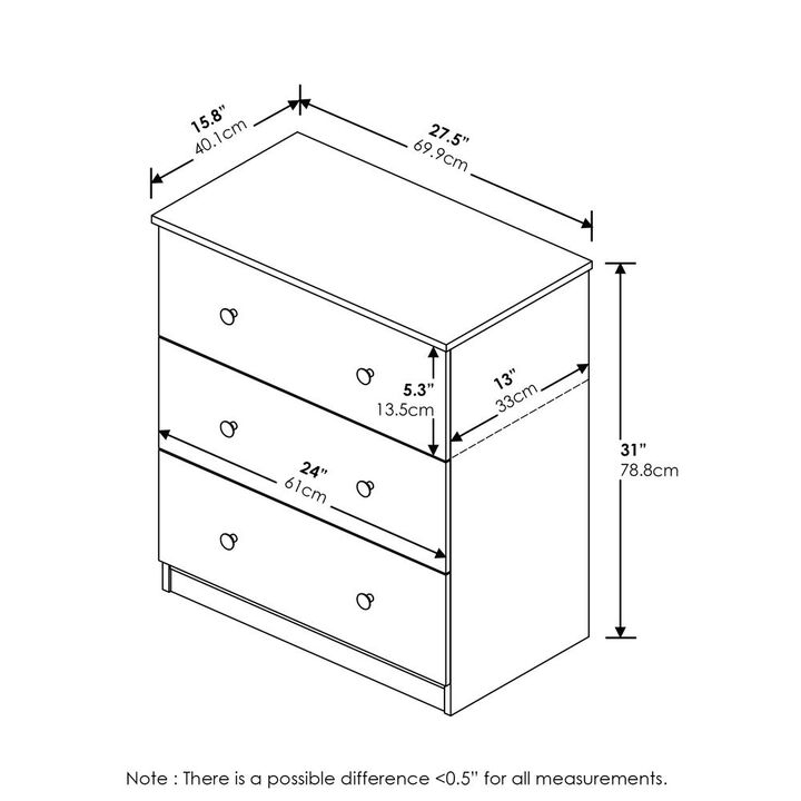 Furinno Tidur Simple Design 3-Drawer Dresser, Americano