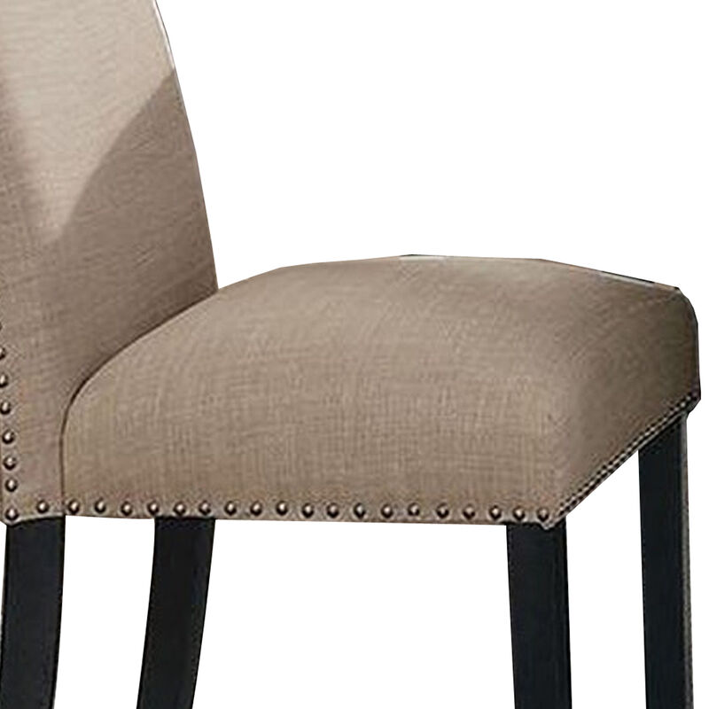 Wooden Side Chairs with Nailhead Trims, Set of 2, Beige and Black-Benzara