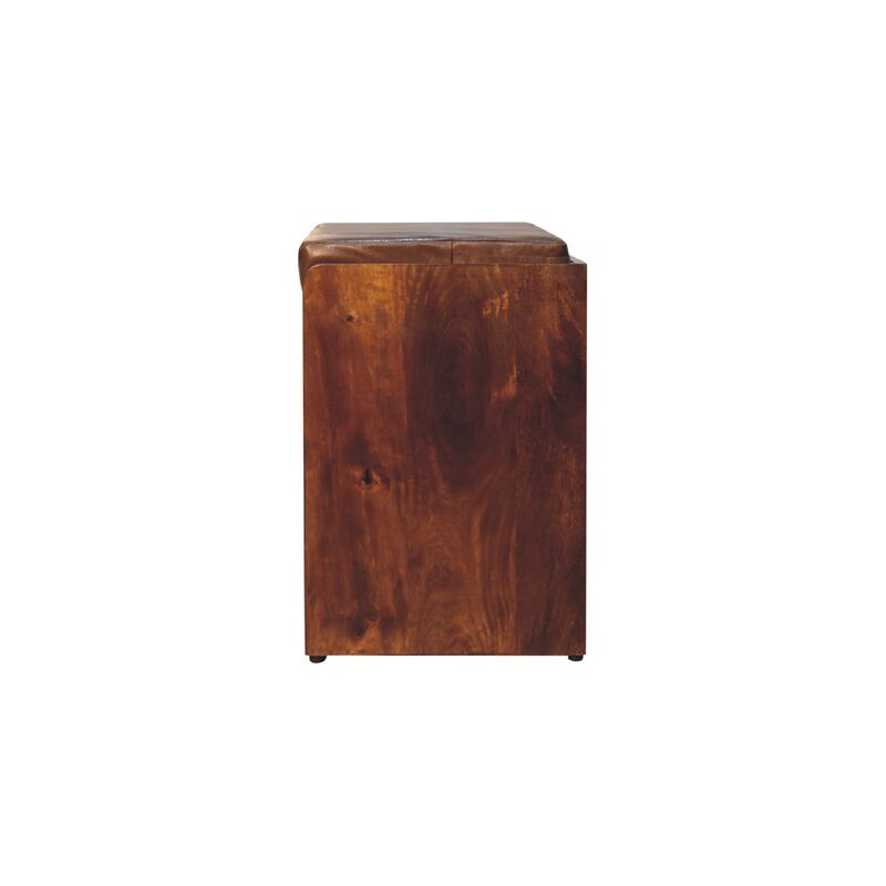Artisan Furniture Buffalo Hide Pull out Chestnut Solid Wood  Shoe Storage Bench