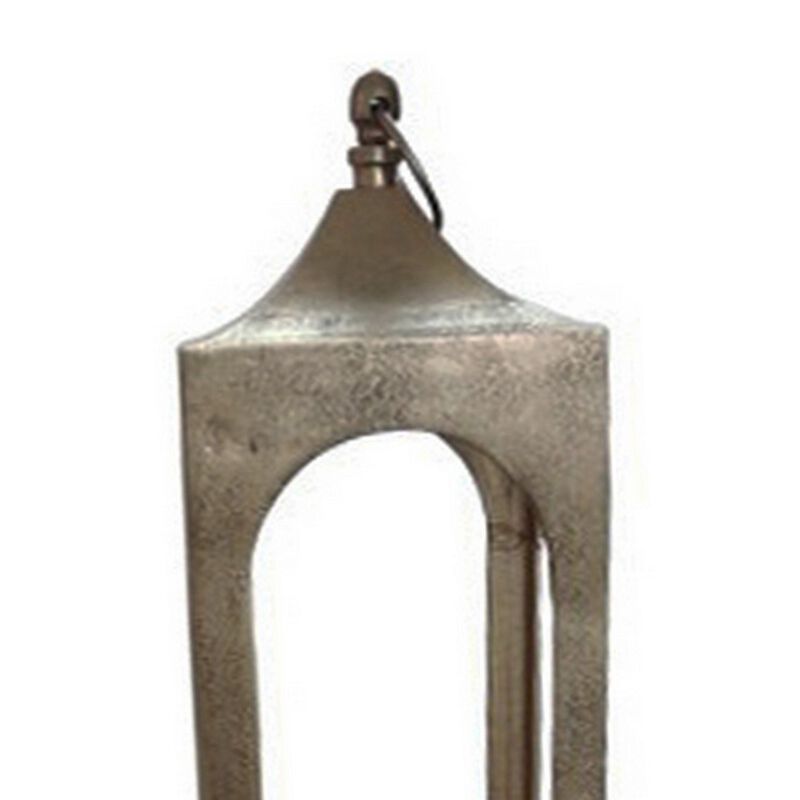 Akira Tabletop Candle Holder Lantern Set of 2, Gold Metal, Top Hook - Benzara