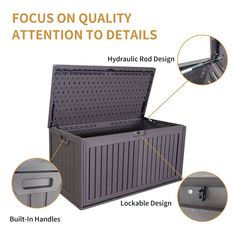Mondawe 100 Gallon Dual-Wall Resin Storage Deck Box With Lockable Hydraulic Lid,Doubling As A Bench