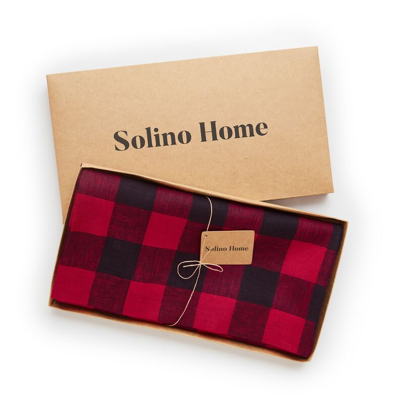Solino Home 100% Pure Linen Tablecloth | Buffalo Check Dining Table Cloth