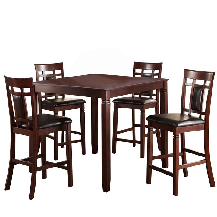 Swish Cashew Wood 5 Pieces Counter Height Dining Set In Brown-Benzara