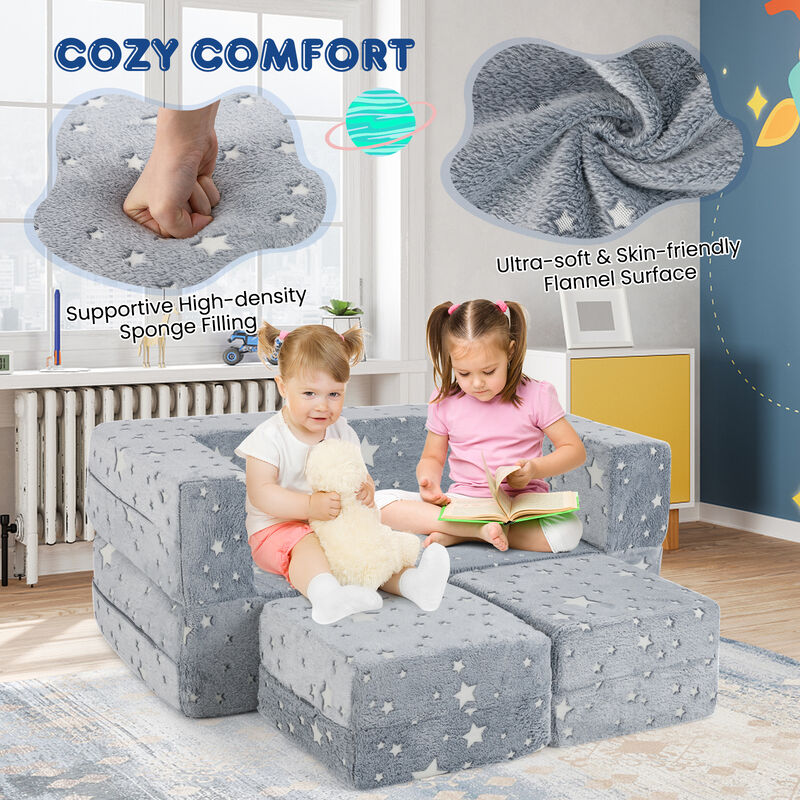 2 Seater Kids Play Couch with Removable and Machine Washable Flannel Cover