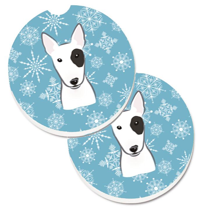 Caroline's Treasures Snowflake Bull Terrier Set of 2 Cup Holder Car Coasters BB1643CARC, 2.56, Multicolor