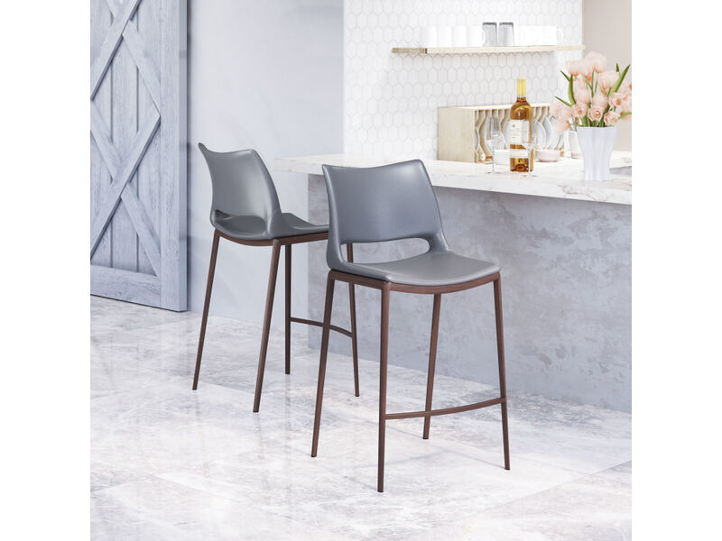 Ace Counter Stool (Set of 2) Dark Gray & Walnut