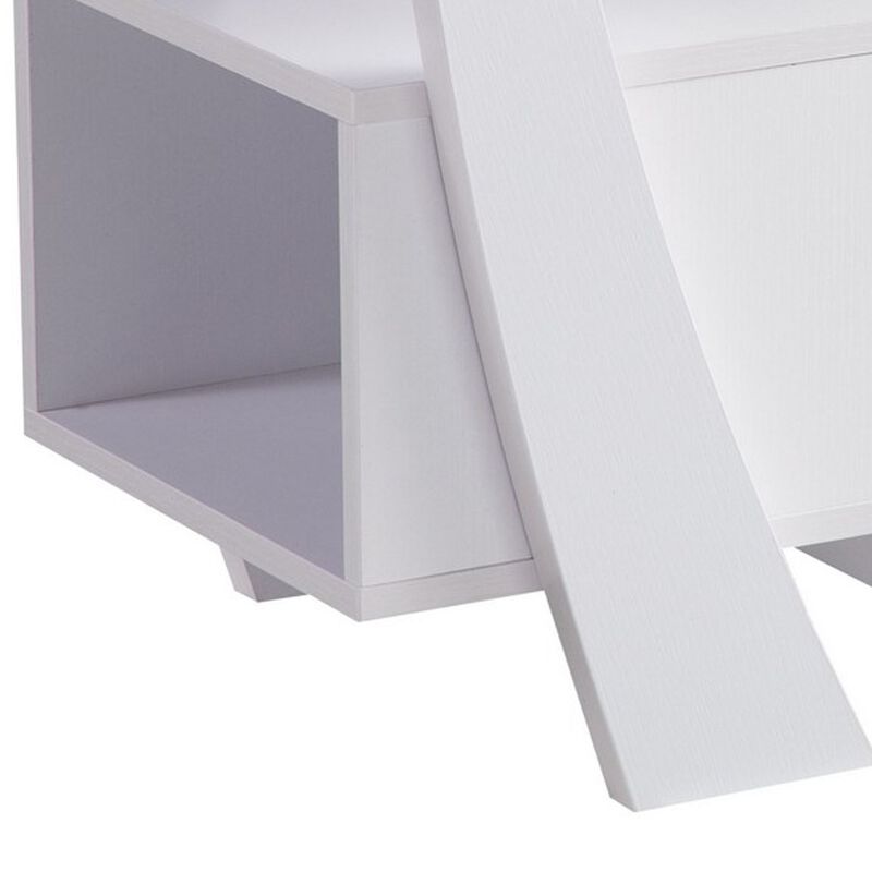 Ayan 60 Inch TV Entertainment Console, 3 Shelves and 1 Drawer, Crisp White-Benzara