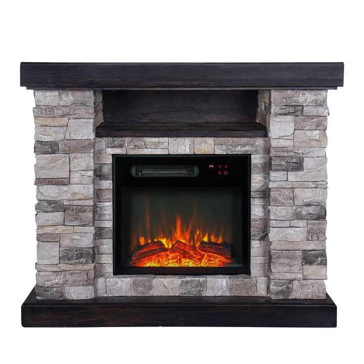FESTIVO 40-inch Faux Stone Freestanding Electric Fireplace with LED strip