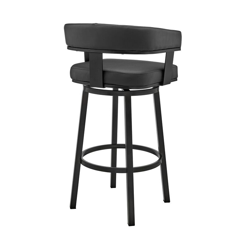 Jack 26 Inch Counter Height Bar Stool, Swivel Chair, Faux Leather, Black-Benzara