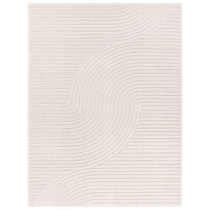 Modern Area Rug Minimalist Design with Curved Line Pattern in Cream / Green