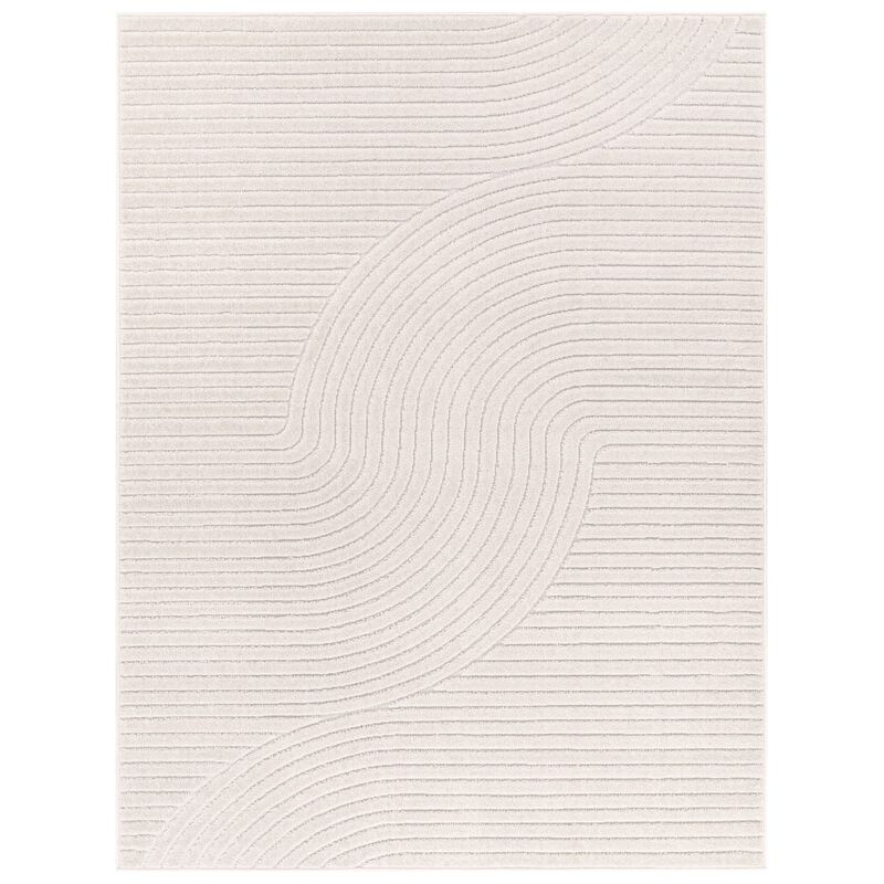 Modern Area Rug Minimalist Design with Curved Line Pattern in Cream / Green