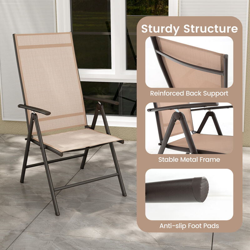 1 Piece Patio Folding Dining Chairs with 7-Level Adjustable High Backrest
