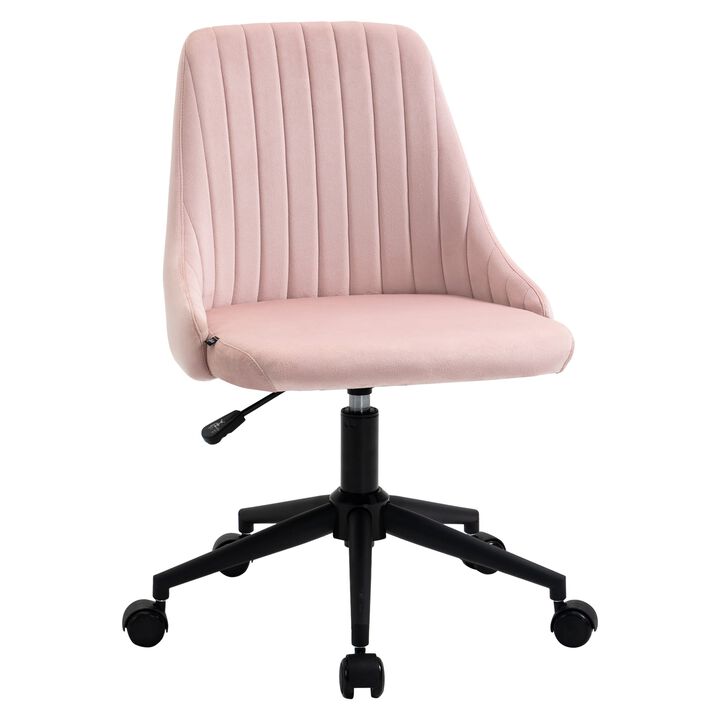 Pink Office Elegance: Velvet Swivel Mid-Back Chair with Scallop Design