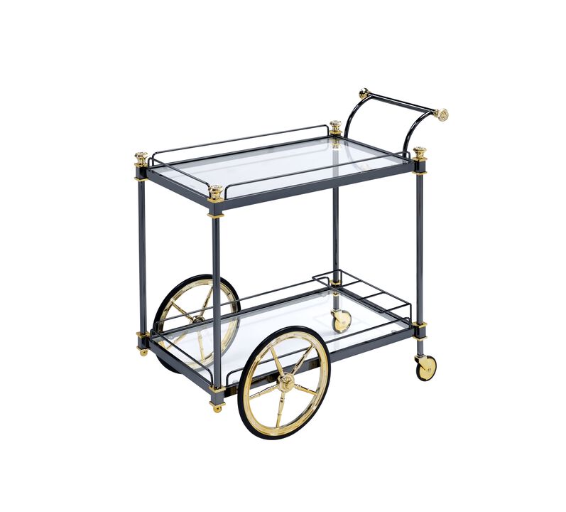 ACME Cyrus Serving Cart, Black/Gold & Clear Glass