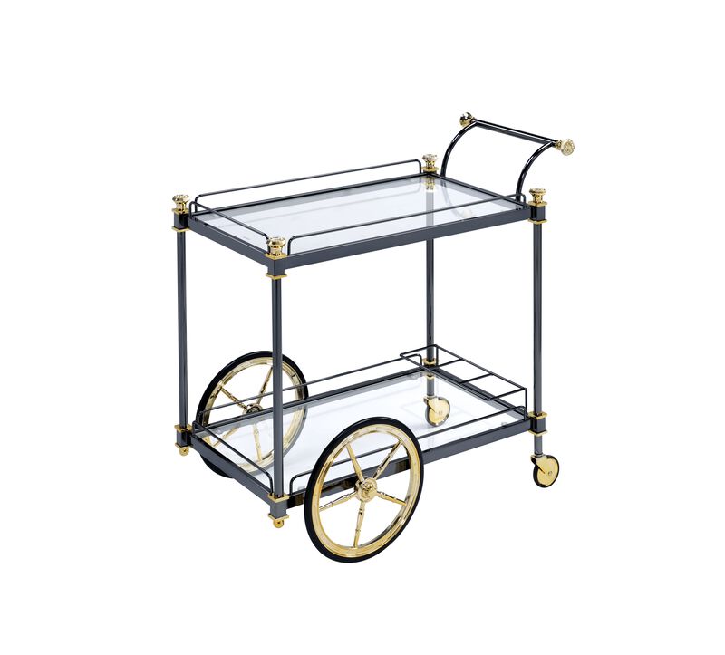 ACME Cyrus Serving Cart, Black/Gold & Clear Glass
