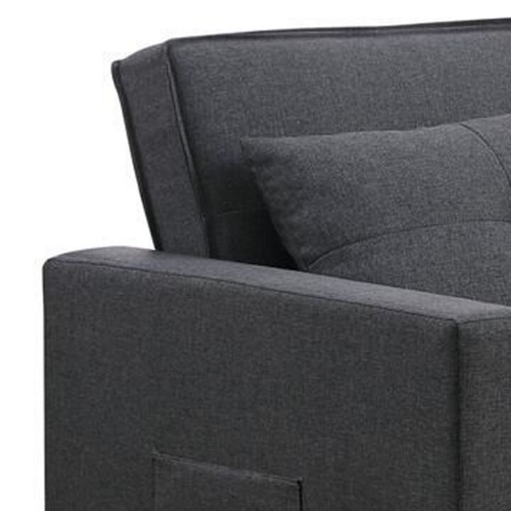 Vito 56 Inch Convertible Sleeper Loveseat with Side Pocket, Dark Gray Linen-Benzara