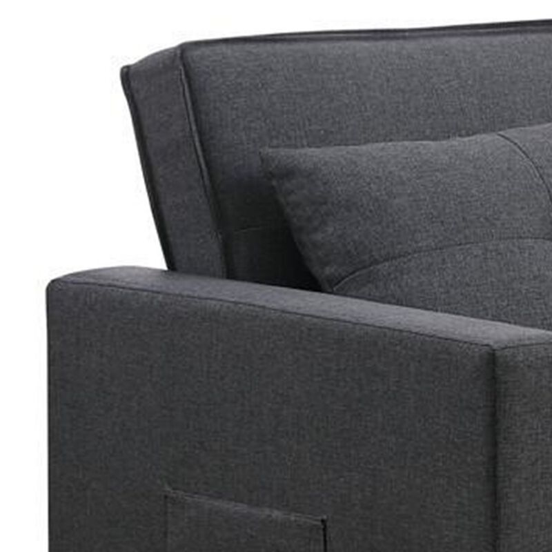 Vito 56 Inch Convertible Sleeper Loveseat with Side Pocket, Dark Gray Linen-Benzara