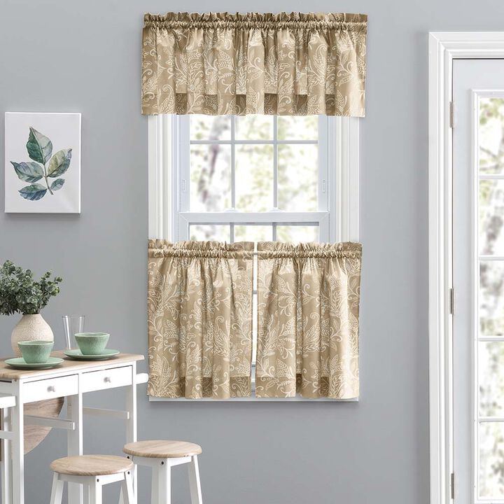 Ellis Curtain Lexington Leaf Pattern on Colored Ground Curtain Tiers