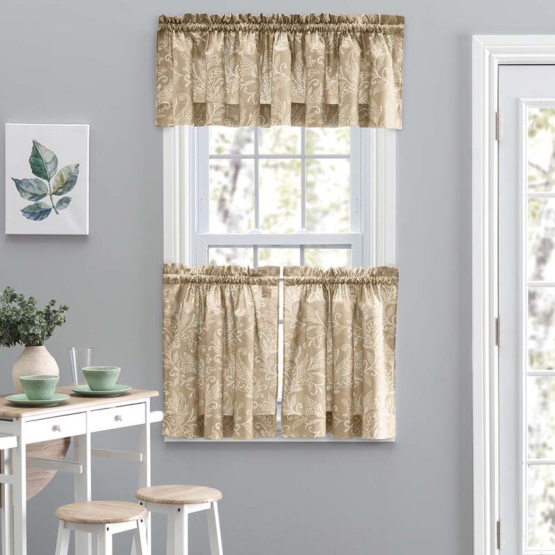 Ellis Curtain Lexington Leaf Pattern on Colored Ground Curtain Tiers