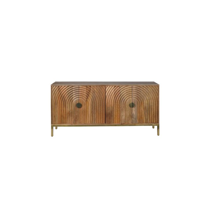 Jofran Asher 69 Solid Wood Mid-Century Modern Curved Arch Sideboard Cabinet