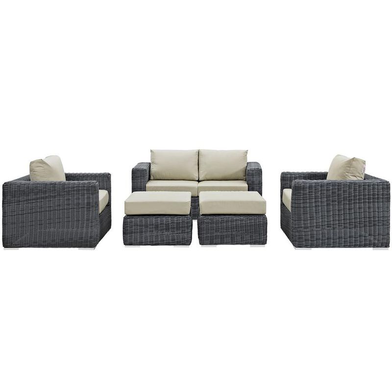 Summon 5 Piece Outdoor Patio Sunbrella Sectional Set - Canvas Antique Beige