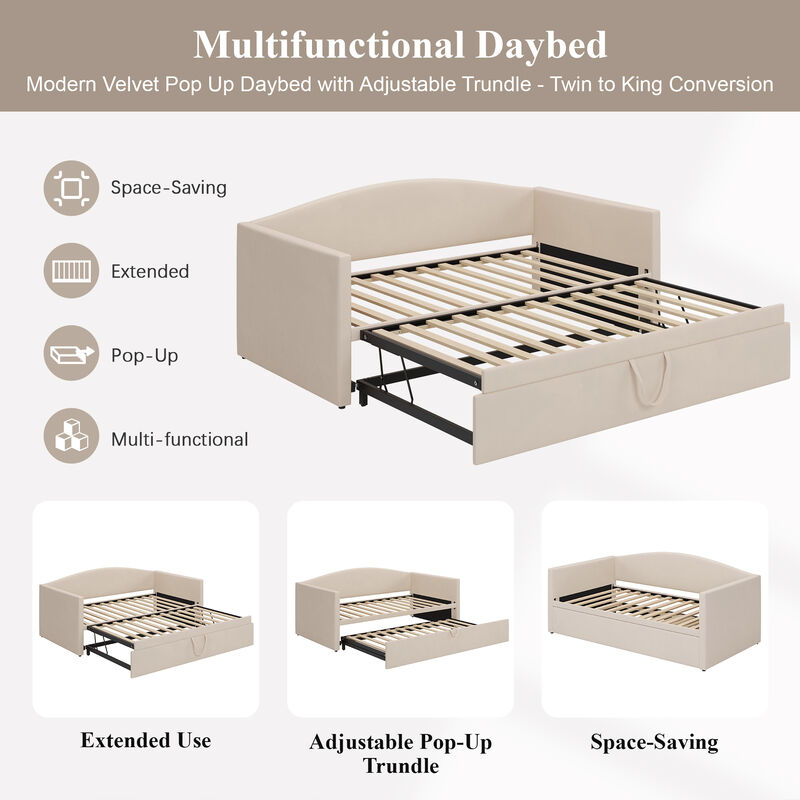 Merax Velvet Daybed with Extended Pop Up Trundle