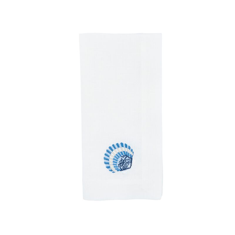 Linen Napkins With Blue Shells, Set of 4