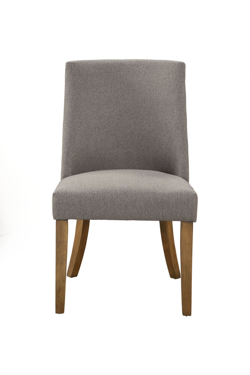 Fabric Upholstered Wooden Side Chairs With Curved Backrest, Set of Two, Gray and Brown-Benzara