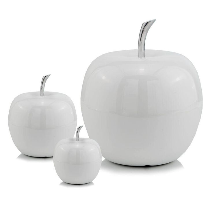 HomeRoots White Coated Mini Apple Shaped Aluminum Accent Home Decor - 383764