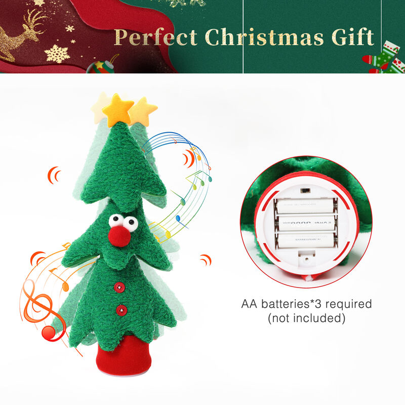 LuxenHome Animated Singing Green 17" Tall Christmas Tree Holiday Decoration, Battery Operated