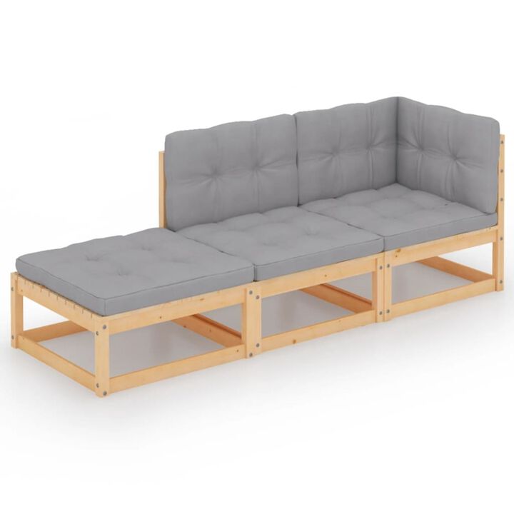vidaXL 3 Piece Garden Lounge Set with Cushions Solid Pinewood