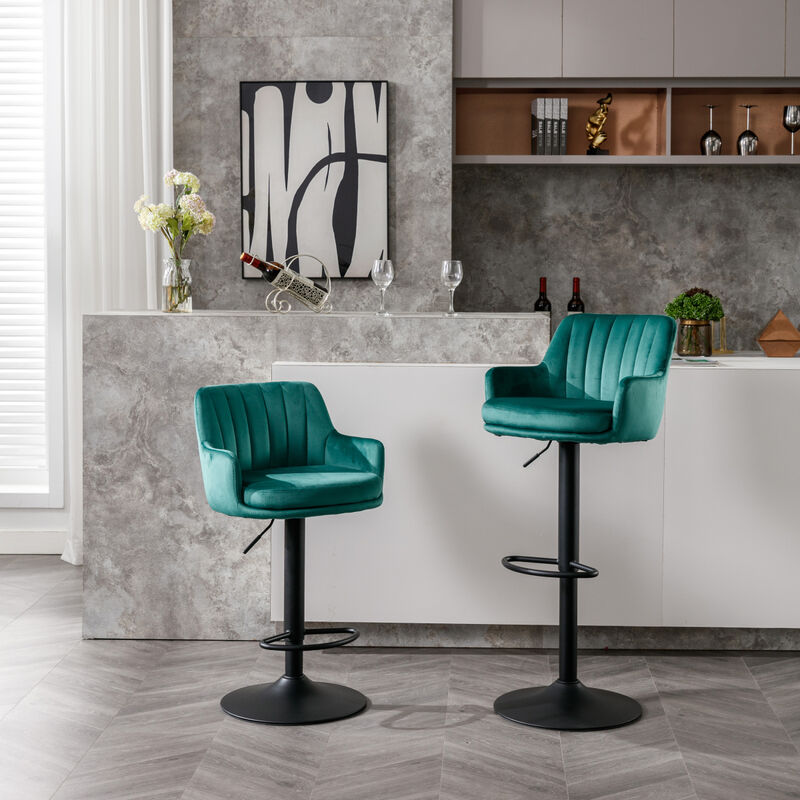 2 Green Adjustable Bar Stools With Back and Footrest