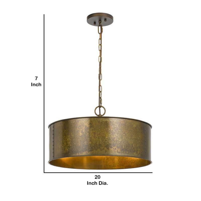 Watt Round Metal Frame Chandelier with 6 Foot Chain, Distressed Gold-Benzara