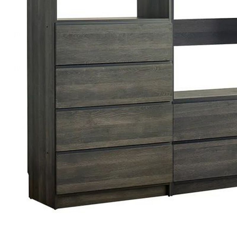 Dee Modular Closet System, 4 Hanging Rods, 6 Drawers, Dark Gray Wood - Benzara