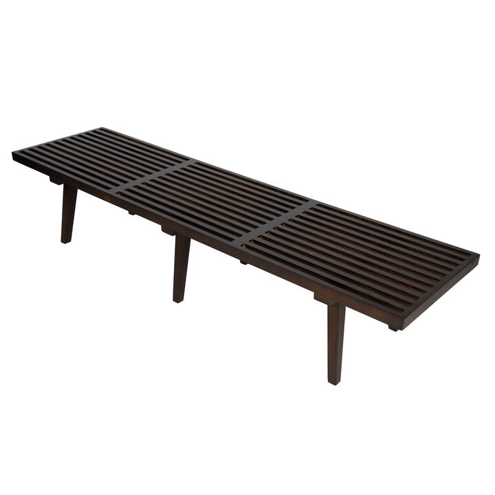 LeisureMod 72" Entryway Bench, Rubberwood Frame & Beech Wood Legs, Slatted Design for Bedroom, Living Room, Hallway – Modern Home Inwood Collection
