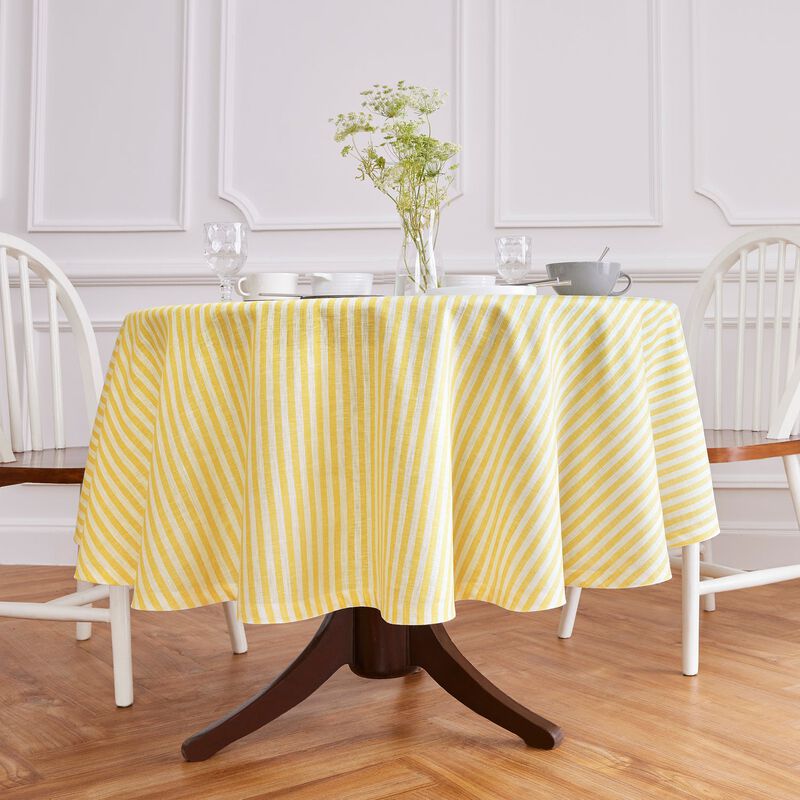Solino Home 100% Pure Linen Round Tablecloth 70 Inch Diameter | Amalfi Stripe